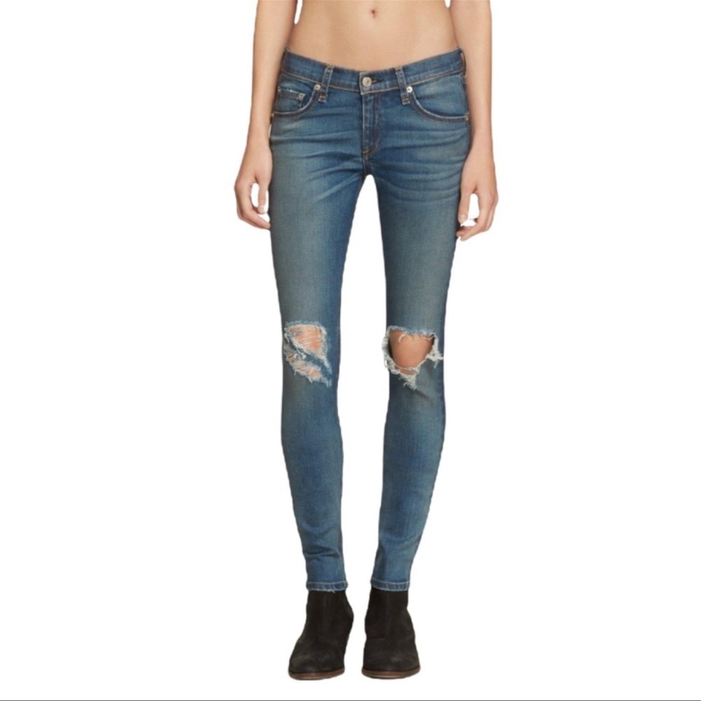 Rag & Bone Skinny Distressed Ankle Jeans in Carmine Wash. Women’s 29